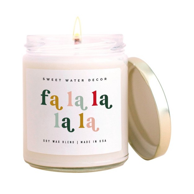 Sweet Water Decor Fa La La Colorful Label 9oz Clear Jar Soy Candle