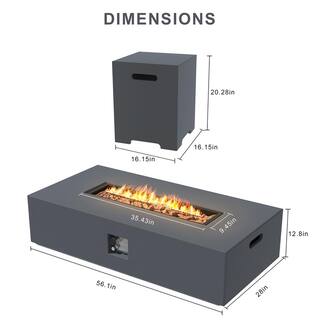 UPHA 56 in. x 28 in. Rectangular Concrete Propane Outdoor Fire Pit with Lava Rocks in Dark Gray HD-56MGO-GRAY-D