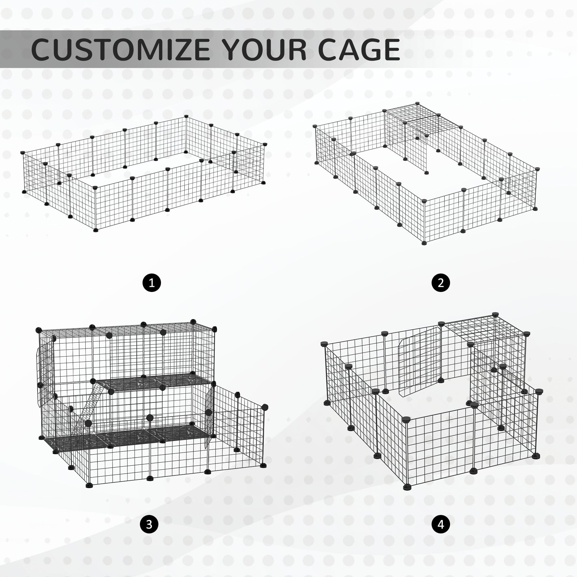 PawHut 2-Tier Foldable Metal Small Animal Playpen Pet Fence with Reshaping Customizable Design， Large Guinea Pig Cage， Bunny Rabbit Cage， and Chinchilla Cage， CandC Cage and Metal Playpen with Mats