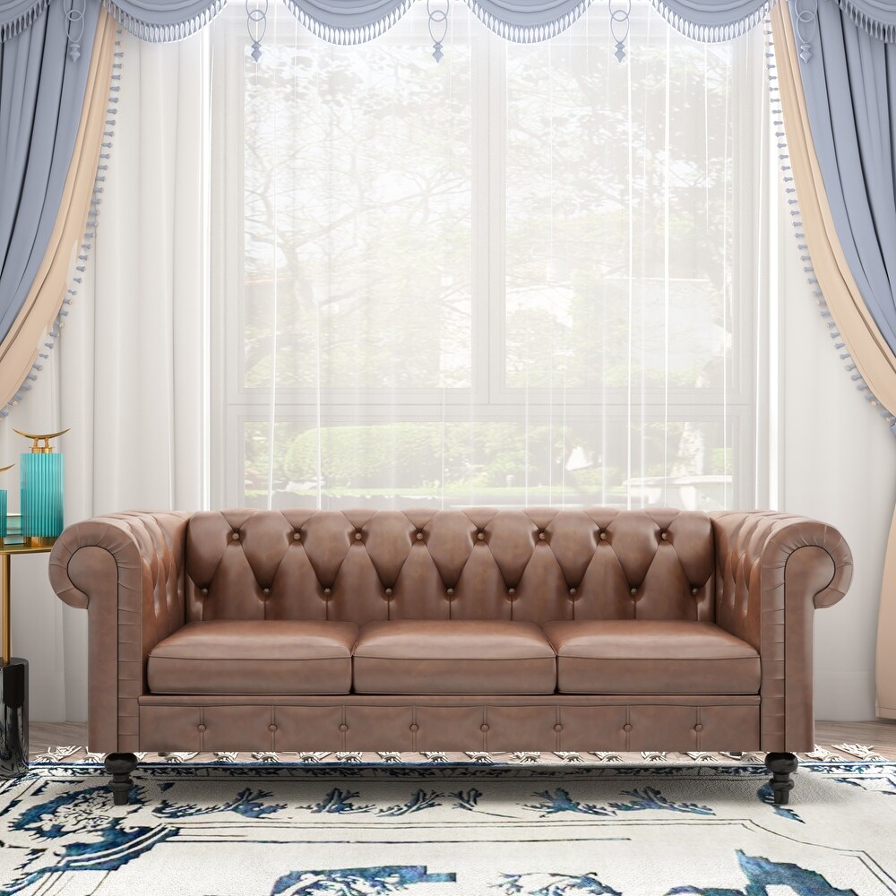 Chesterfield Tufted Cognac Brown Sofa