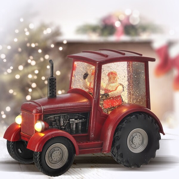 9LED Red Santa Tractor Water Globe