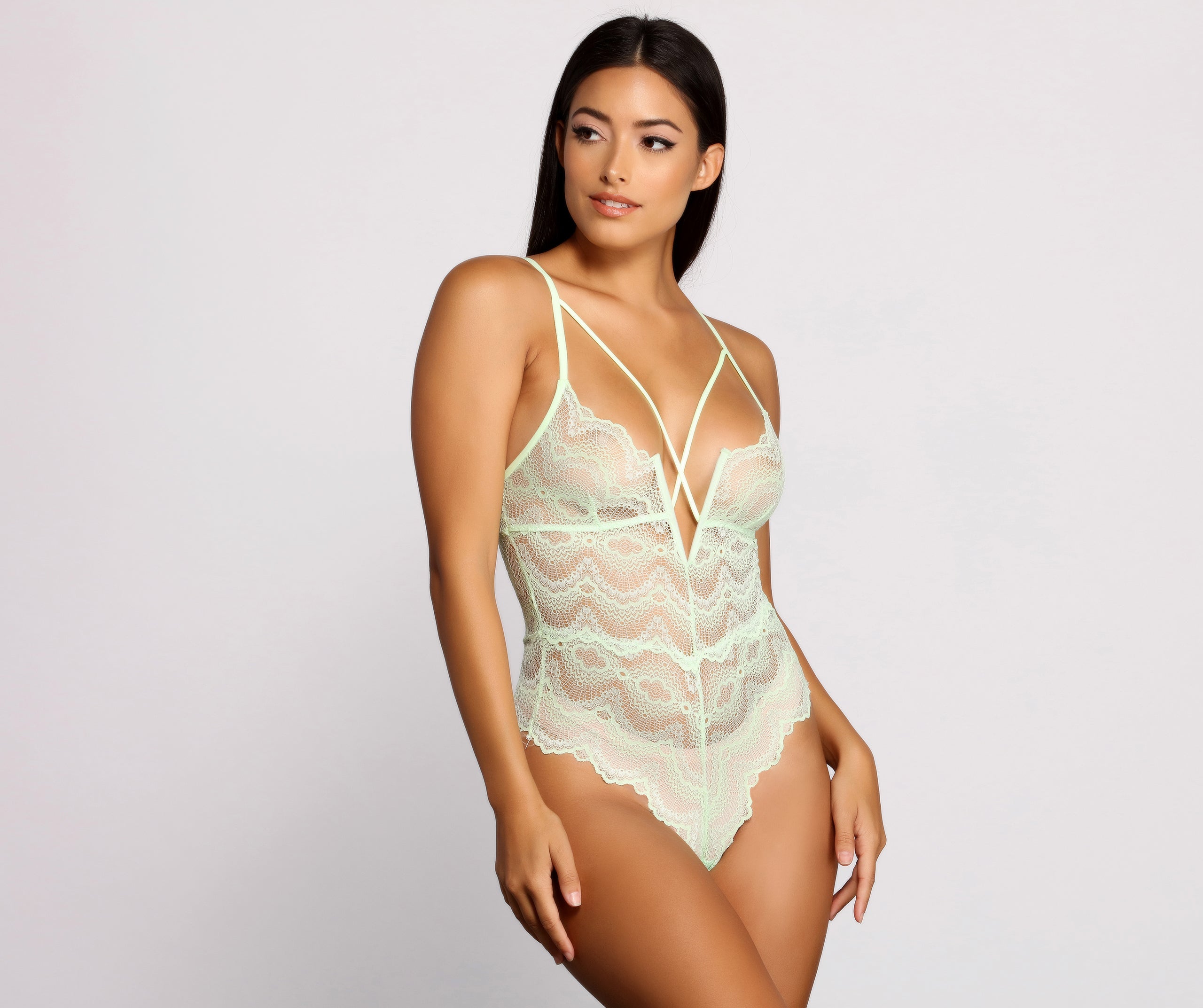 Dainty Lace V Wired Caged Teddy