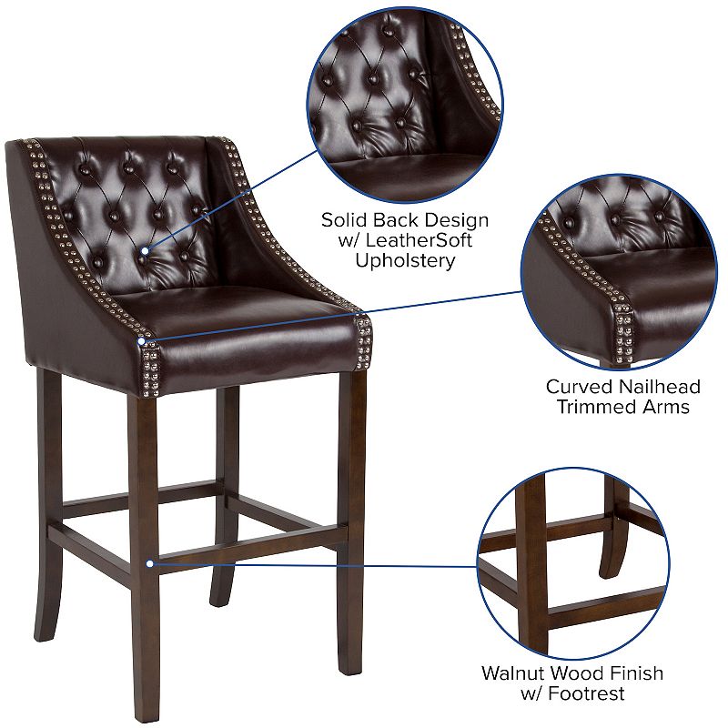 Merrick Lane Hadleigh Upholstered Barstool 30 High Transitional Tufted Barstool with Accent Nail Trim