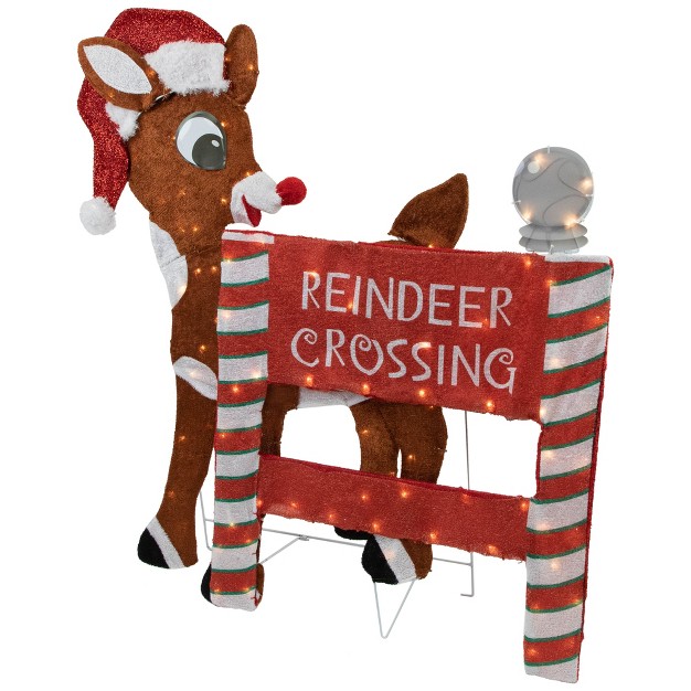 Led Lighted Rudolph Reindeer Crossing Outdoor Christmas Sign Decoration