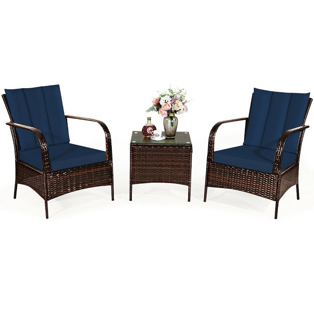 Costway 3 Pcs Patio Rattan Furniture Set W Coffee Table amp 2 Rattan Chair