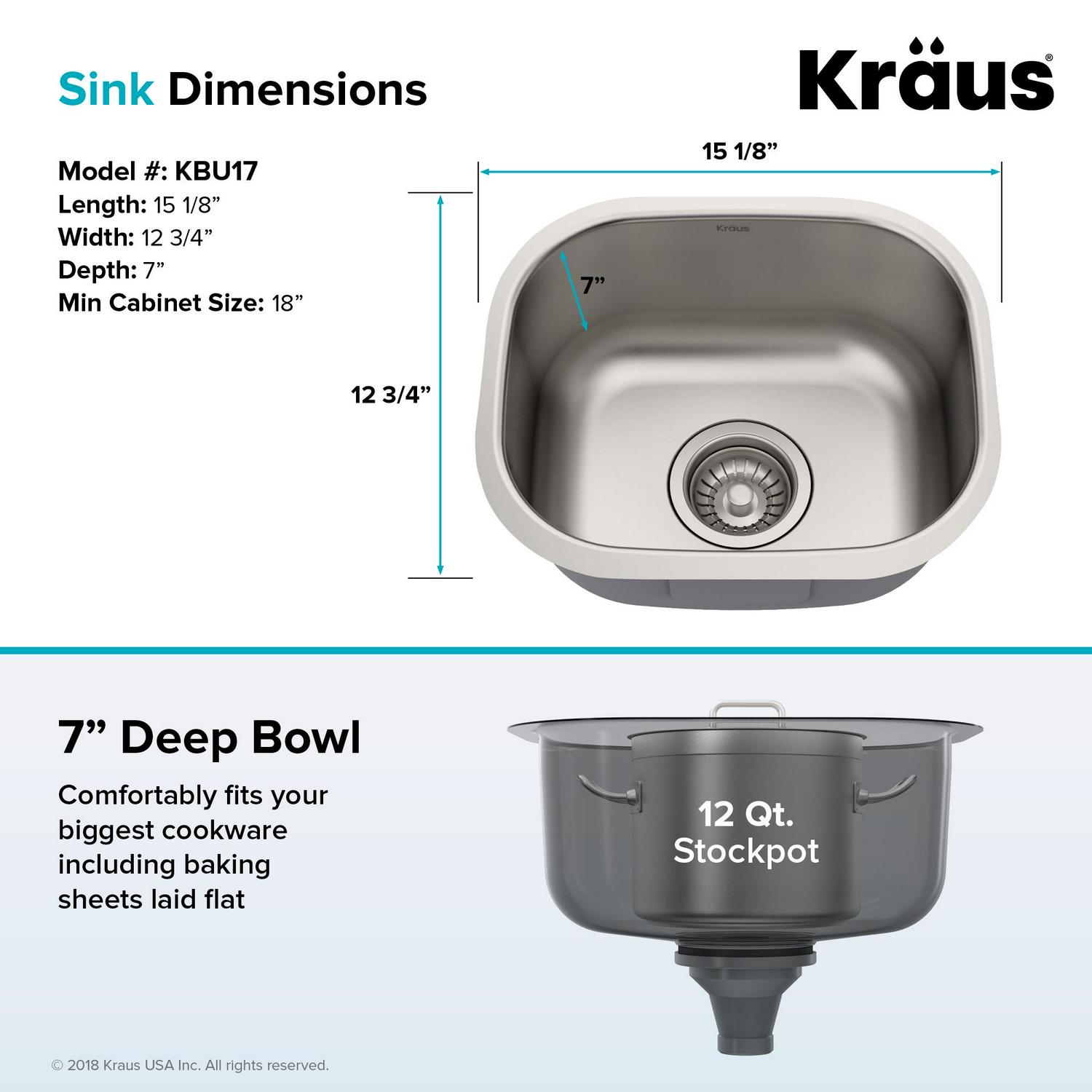 KRAUS Premier 15-inch 18 Gauge Undermount Single Bowl Stainless Steel Kitchen Bar Sink