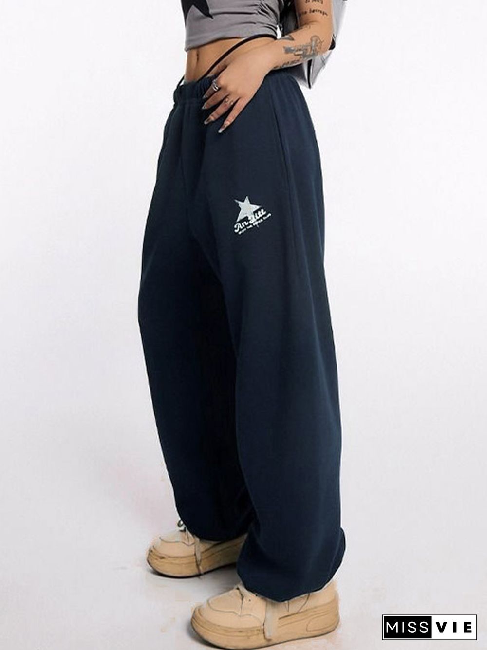 Star Print High Waist Stretchy Sweatpants