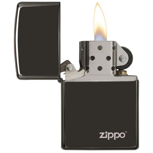 Zippo Classic High Polish Black Zippo Logo Windproof Lighter