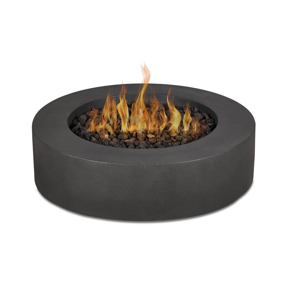 JENSEN CO Brookhurst 43 in. W X 13 in. H Round Outdoor GFRC Liquid Propane Fire Pit in Carbon with Lava Rocks 1593LP-CBN