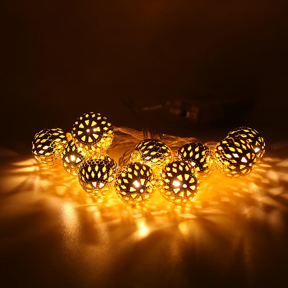 Yellow Decorative String Lights 10 Led Metal Ball Light For Christmas Holiday Party Home Garden Decoration