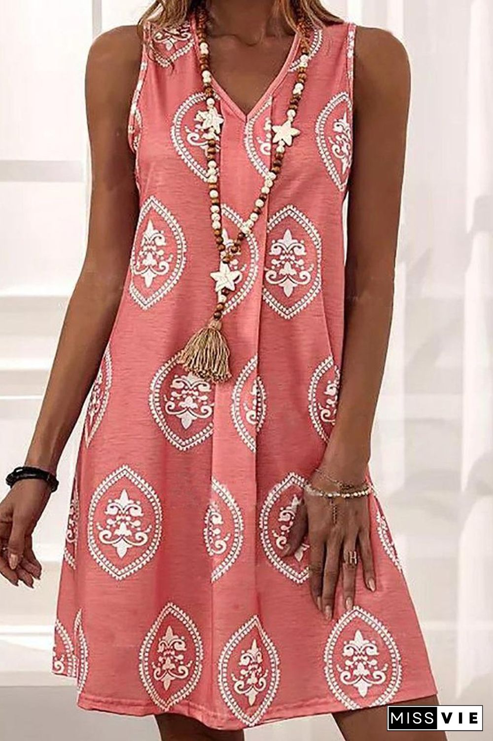 Sleeveless V-Neck Printed Dress