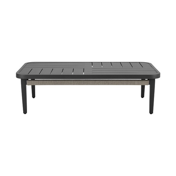 Zella Rectangular Coffee Table in Aluminum with Charcoal Finish and Light Gray Rope