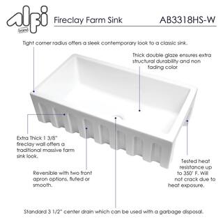 ALFI BRAND Farmhouse Fireclay 33 in. Single Bowl Kitchen Sink in White AB3318HS-W