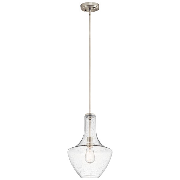 Kichler 42141NICS Everly Brushed Nickel Modern/Contemporary Seeded Glass Teardrop Pendant Light