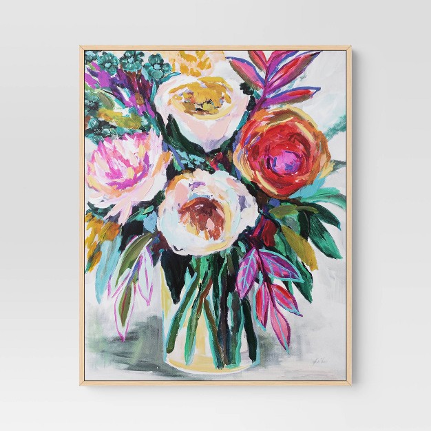 X Colorful Floral Framed Canvas Natural