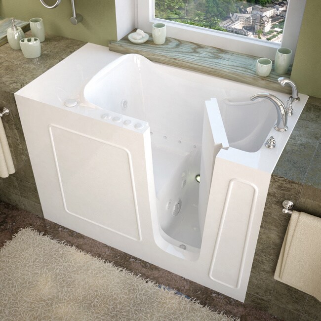 MediTub 26x53 inch Right Drain White Whirlpool   Air Jetted Walk In Bathtub