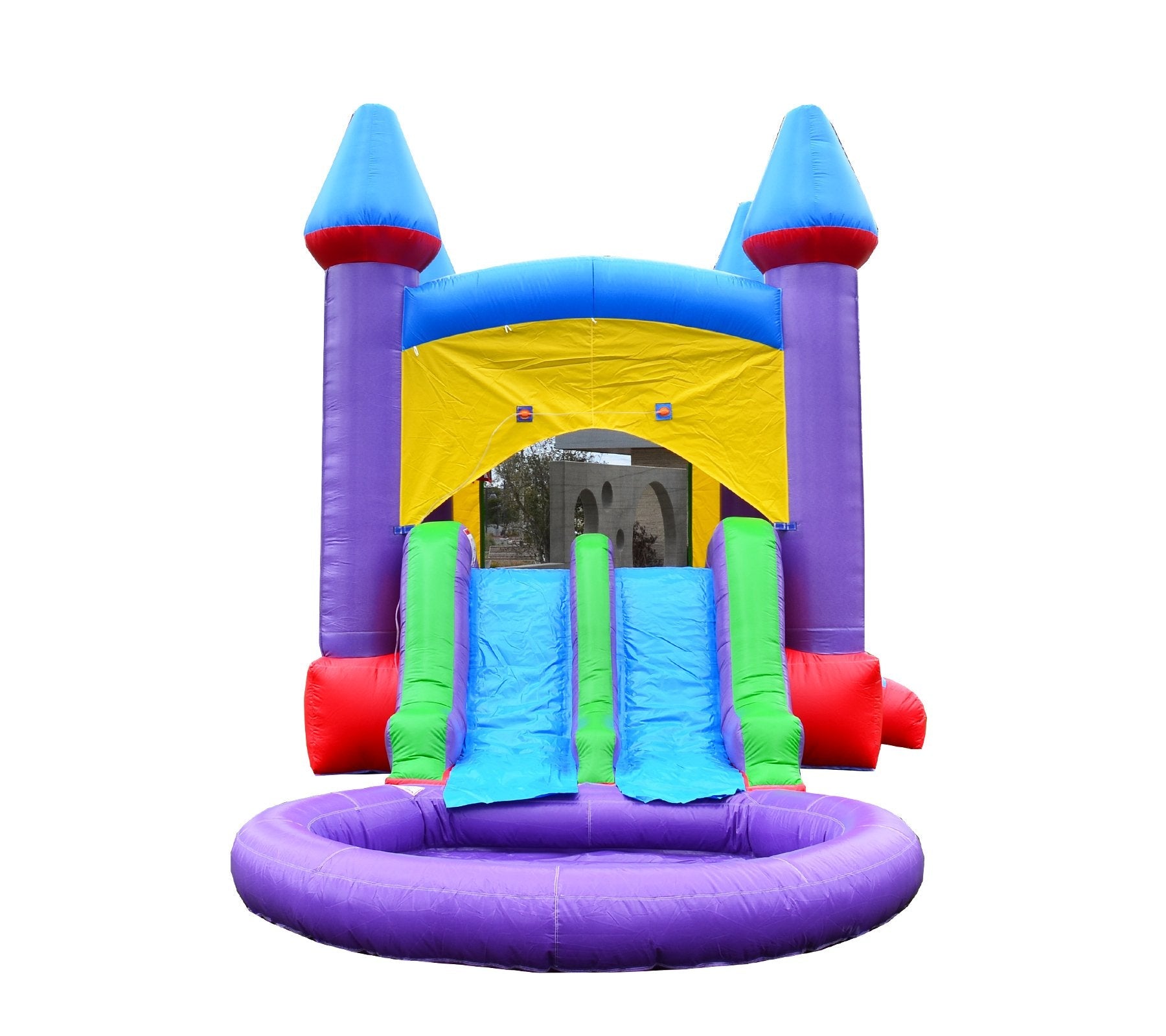 HeroKiddo Inflatable Bounce House Water Slide for Kids and Adults, with Splash Pool and Basketball Hoop, Commercial Grade (with Blower)