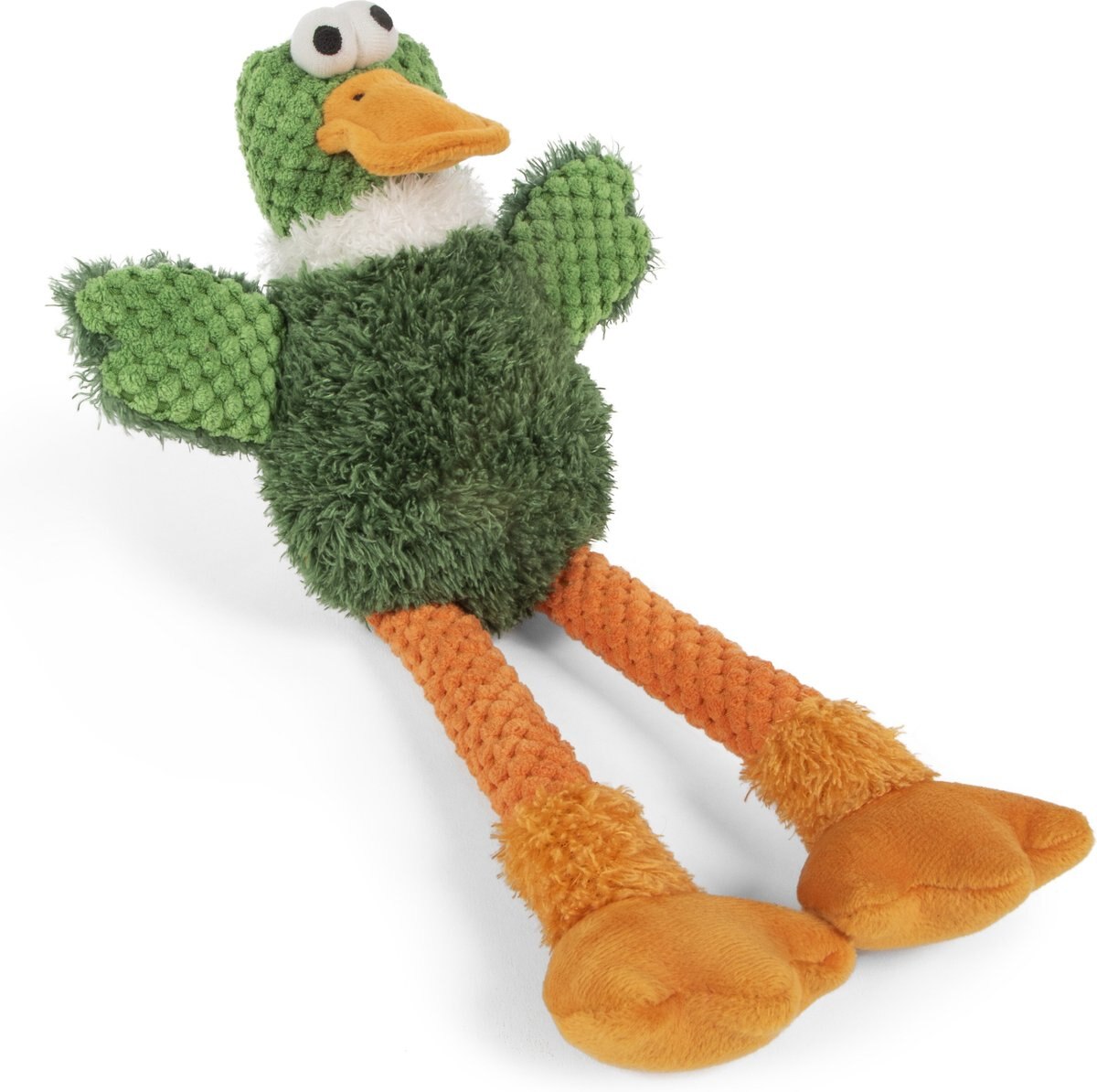 goDog Checkers Skinny Duck Squeaker Dog Toy， Green