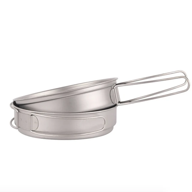 Manufacturer Supply Outdoor Camping 500ml 350ml Pure Titanium Frying Pan with Folding Handle