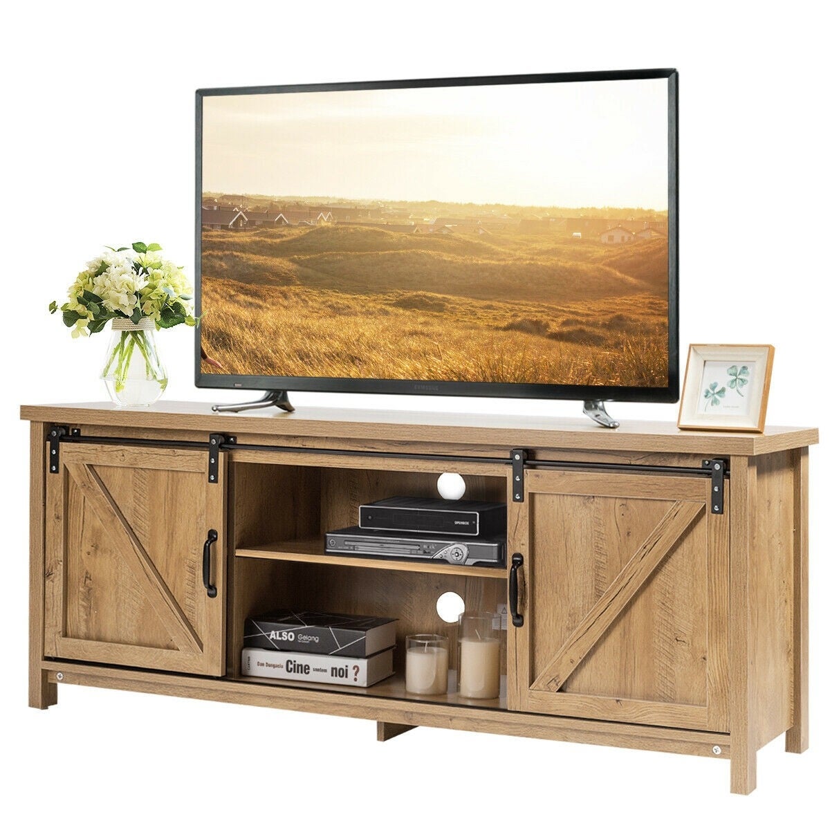 TV Stand with Cabinet Sliding Barn Door - 58