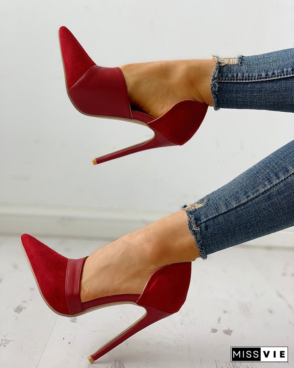 Pointed Toe Suede & PU Heels