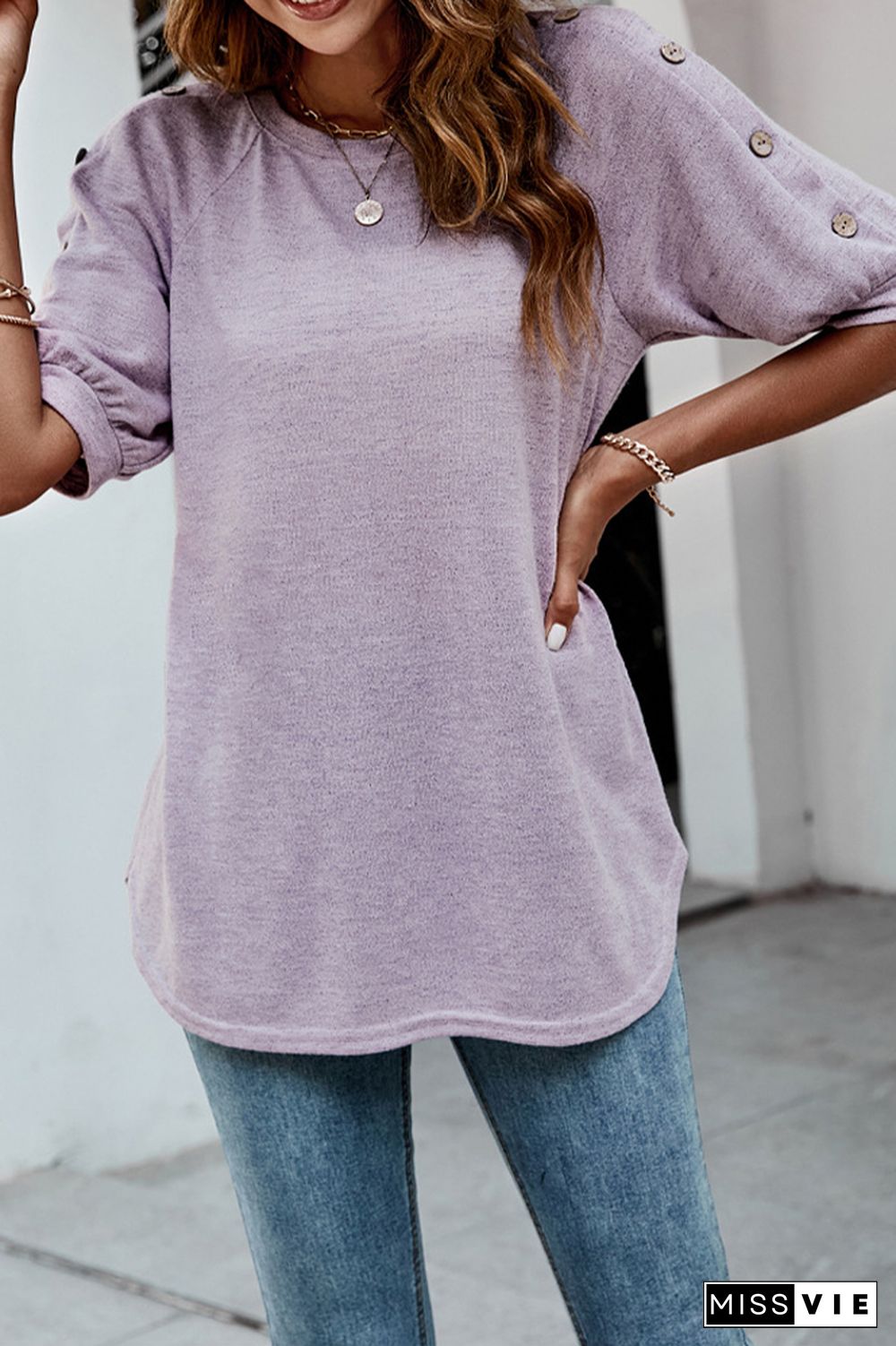 Solid Color Button Short Sleeve T-Shirt