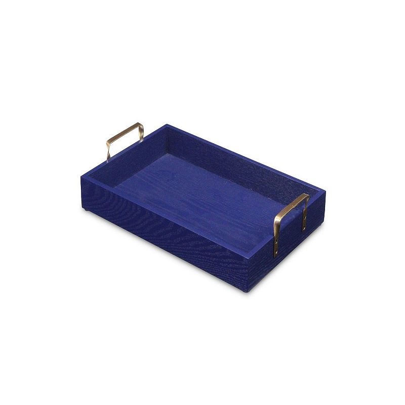 15.75 Blue Handcrafted Tray with Gold Plated Side Handles