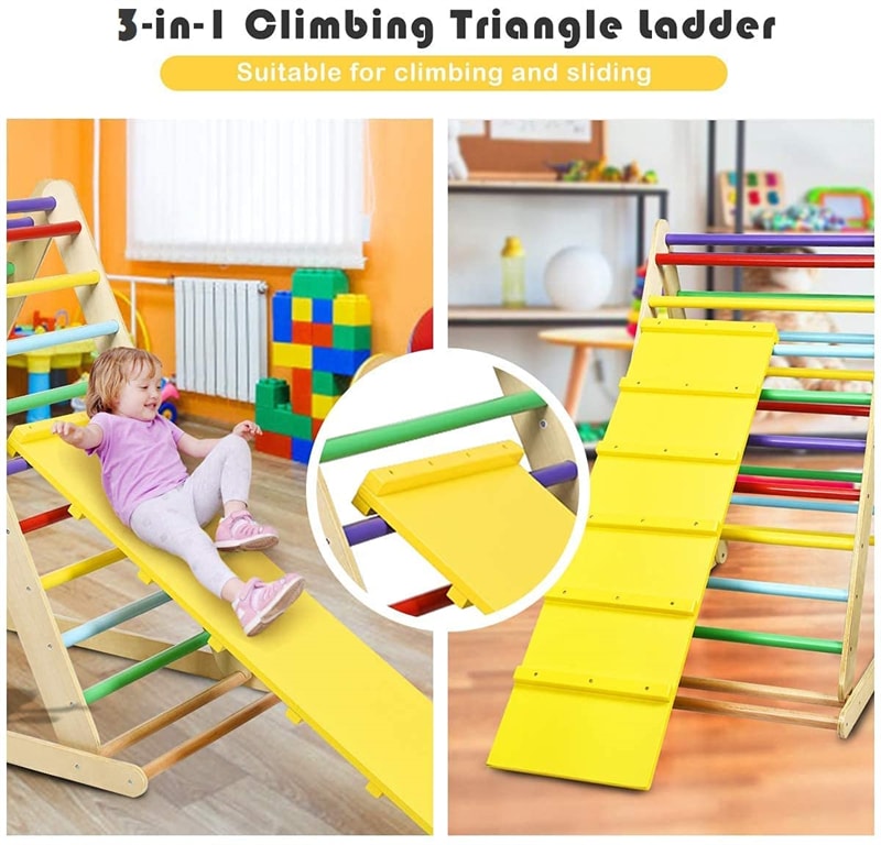 3 in 1 Climbing Toys Foldable Triangle Climber Wooden Montessori Play Gym Indoor Playground Ladder with Reversible Ramp for Toddlers