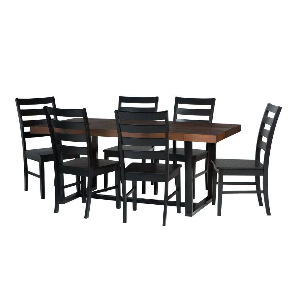 Welwick Designs 7-Piece MahoganyBlack Farmhouse Dining Set Seats 6 HD9421