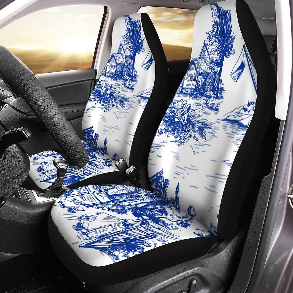 Set Of 2 Car Seat Covers Village Universal Auto Front Seats Protector Fits For Car，suv Sedan，truck