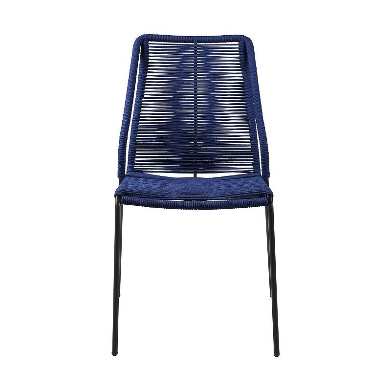 Indoor Outdoor Dining Chair with Fishbone Woven Seating， Set of 2， Blue