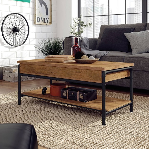 Iron City Lift Top Coffee Table Checked Oak Sauder