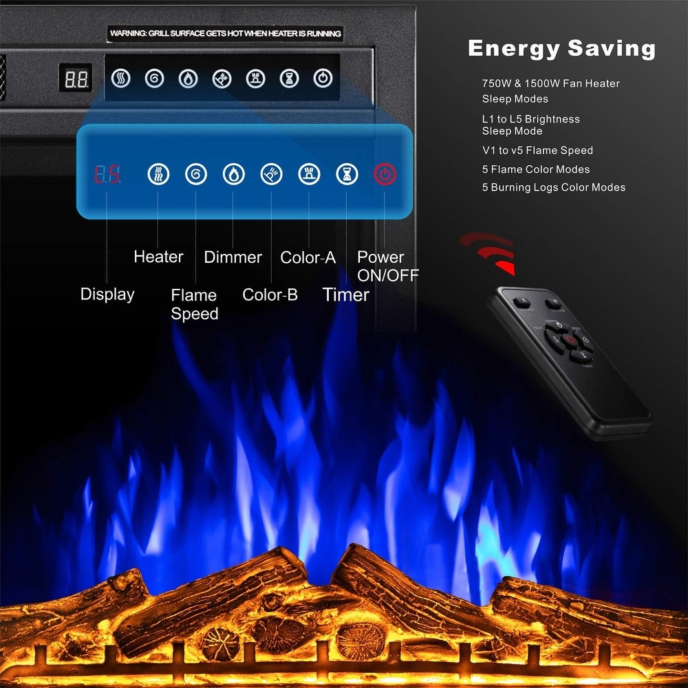 Electric 750W/1500W Infrared Fireplace with Timer and Remote Control