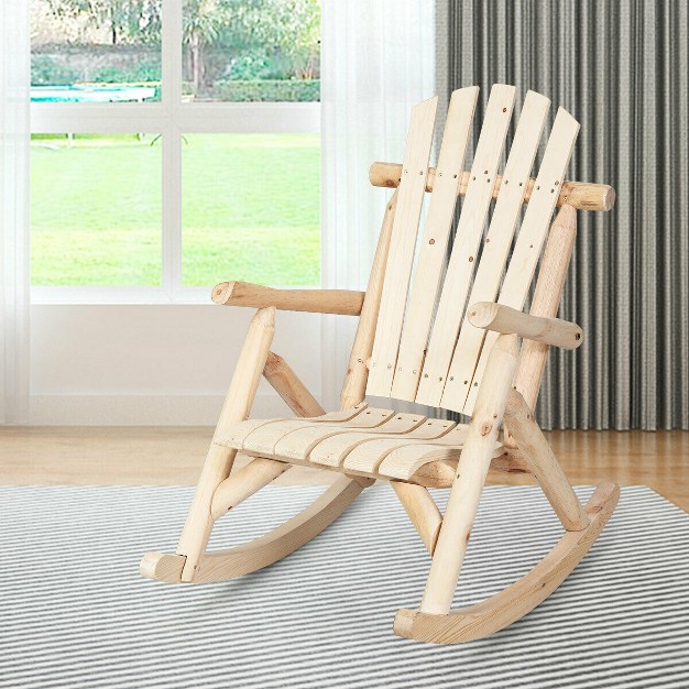 Costway Log Rocking Chair Wood Single Porch Rocker Lounge Patio Deck Furniture Natural