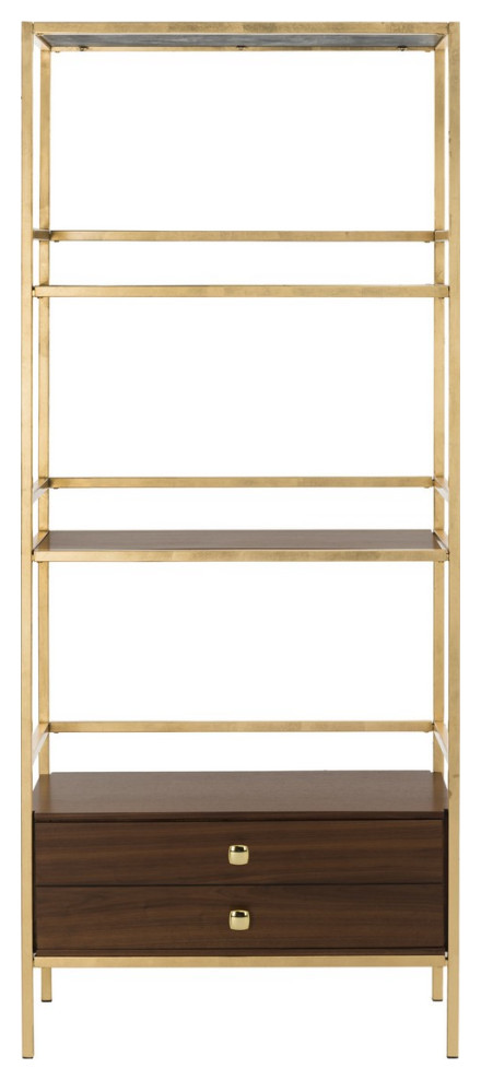 Rosa 4 Tier 1 Drawer Etagere Gold/ Walnut   Modern   Bookcases   by Virgil Stanis Design  Houzz