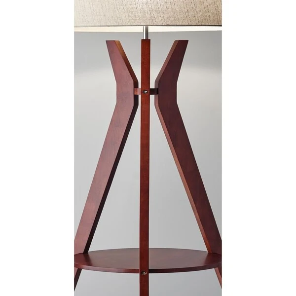 Adesso Bedford Solid Walnut Wood Tripod Shelf Floor Lamp