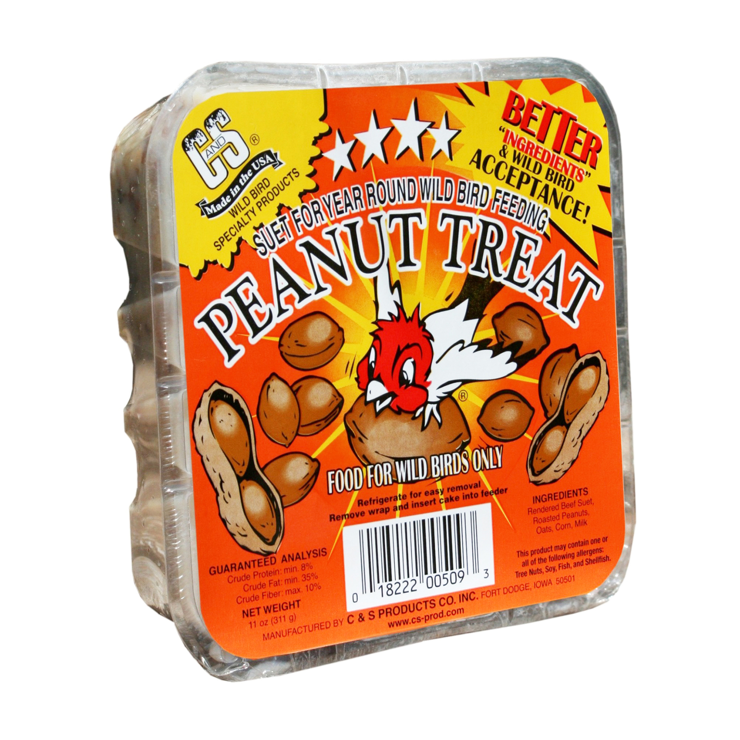 CandS Products Peanut Treat Assorted Species Beef Suet Wild Bird Food 11 oz