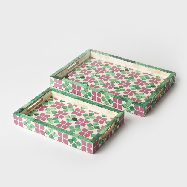 Mela Artisans Orchid Large Tray In Pink amp Green