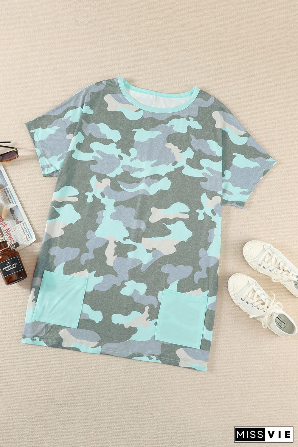 Print Pocketed T-Shirt Mini Dress