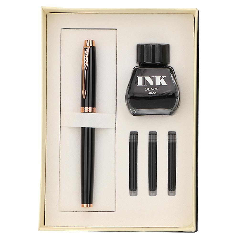 Metal Fountain Pen 30ml Ink 3 Portable Ink Sac Gift Box Set For Business School Gift(black)