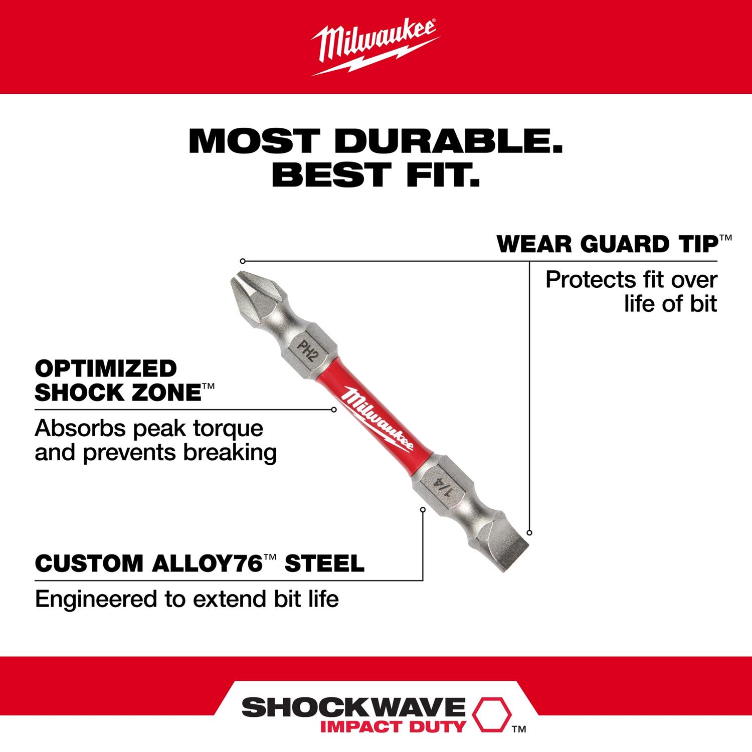 MW Shockwave Phillips/Torx PH2/T25 X 2-3/8 in. L Impact Double-Ended Power Bit Steel 1 pc