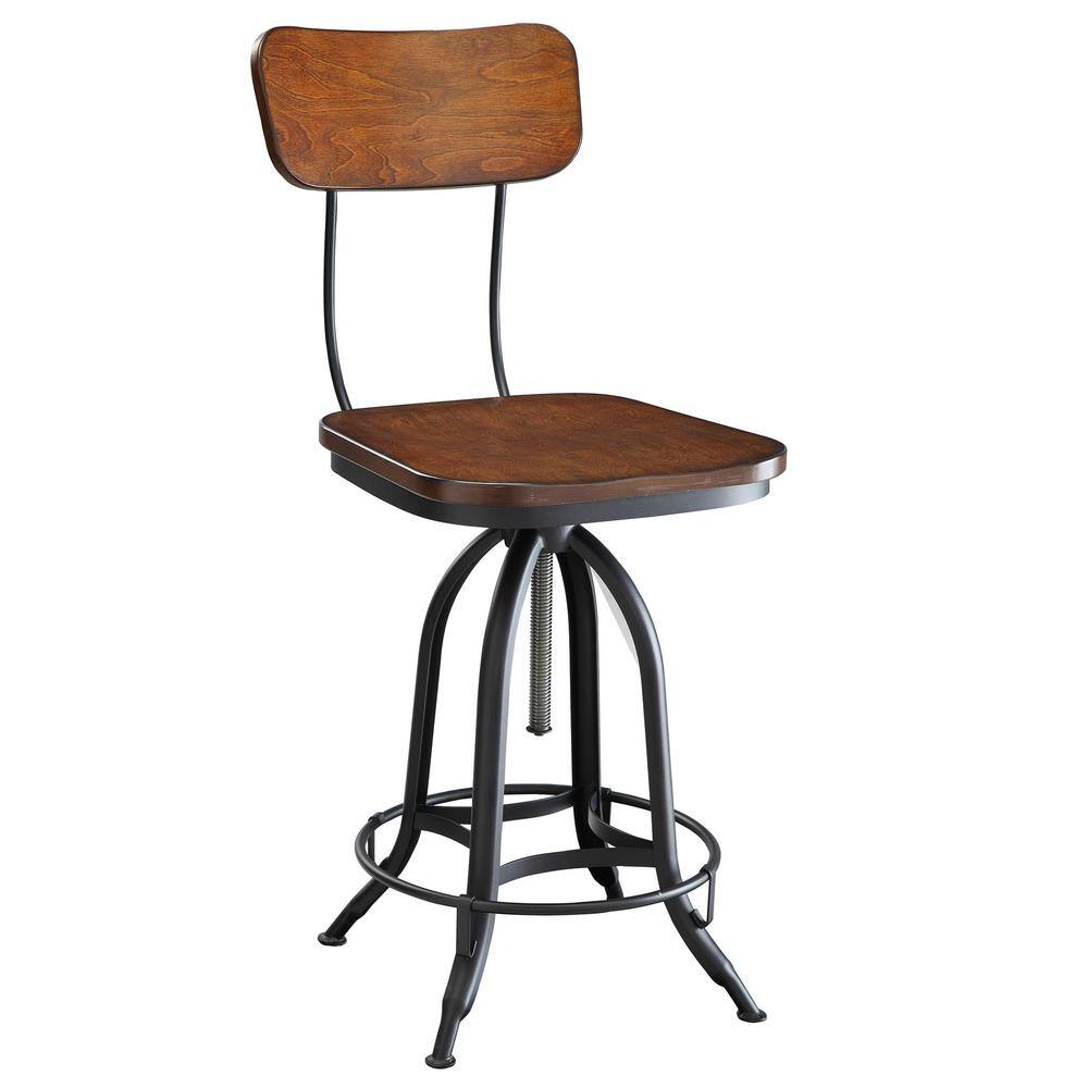 Carolina Cottage Mason 38.25 in. H Chestnut with Black Metal Frame with Backrest Adjustable Stool 1624WBCHETBK