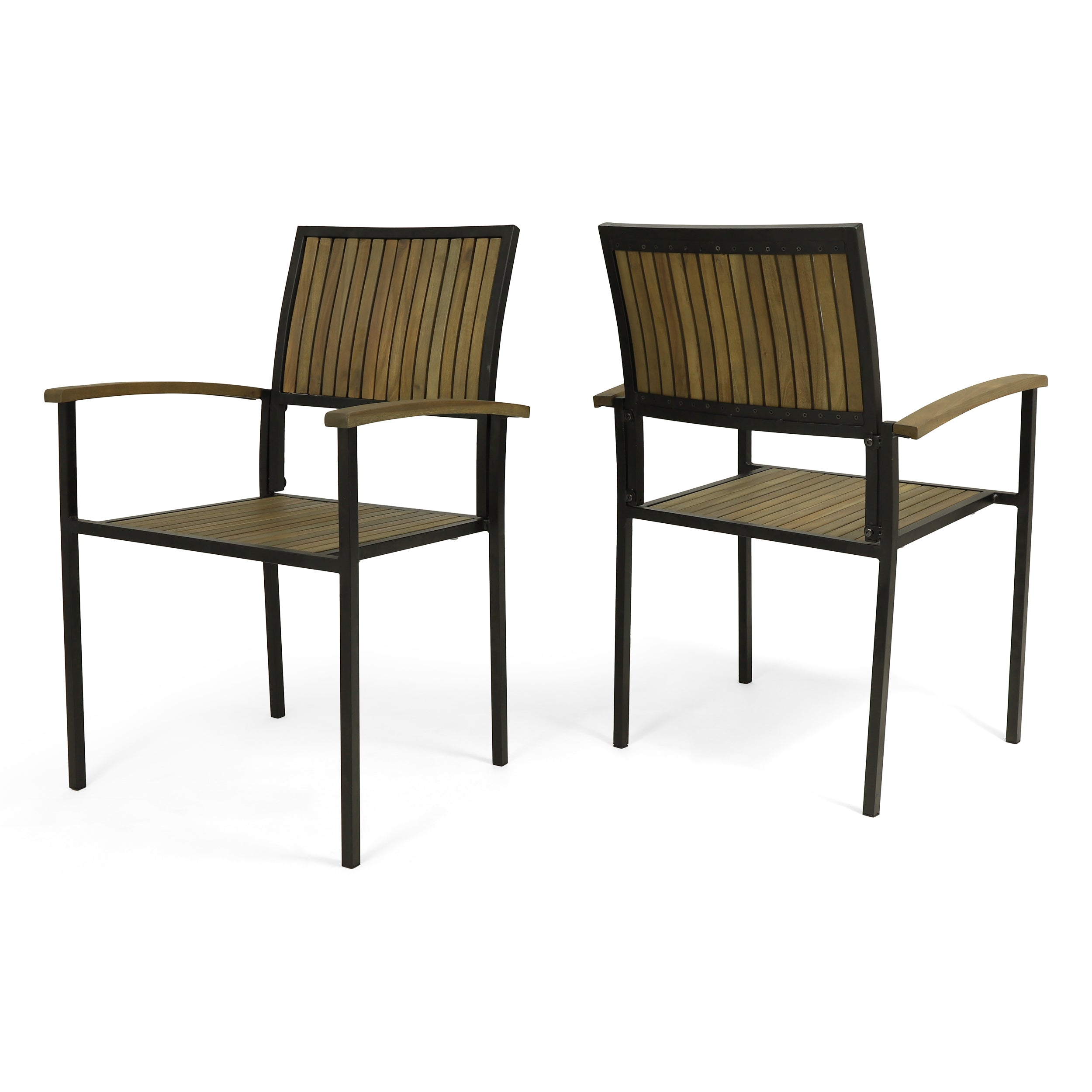 Owen Outdoor Wood and Iron Dining Chair (Set of 2)