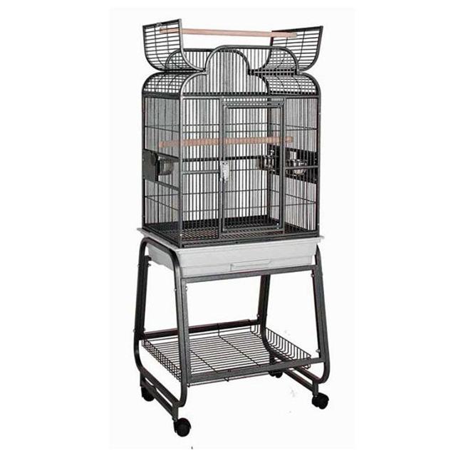 HQ 82217Cbk 22 in. x 17 in. Opening Scroll Top Cage with Cart Stand - Black