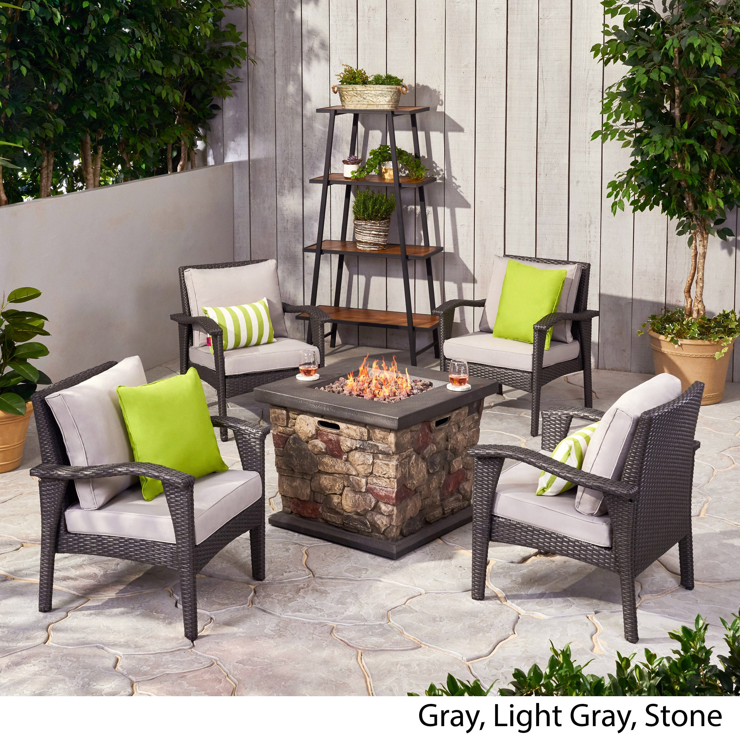 Ella Outdoor 4 Club Chair Chat Set with Fire Pit