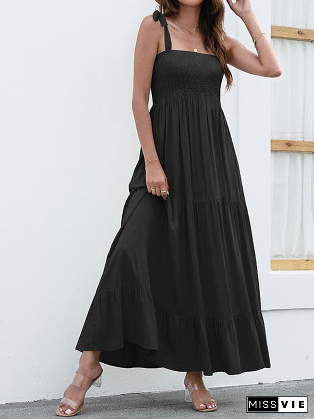 Women's Strapless Sleeveless Lace-up Midi Dress