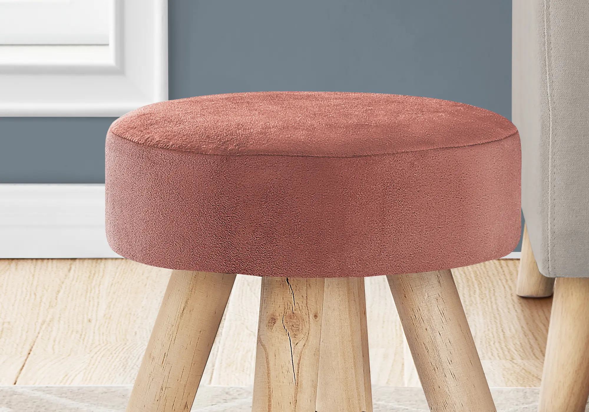 Contemporary Dark Pink Velvet Ottoman