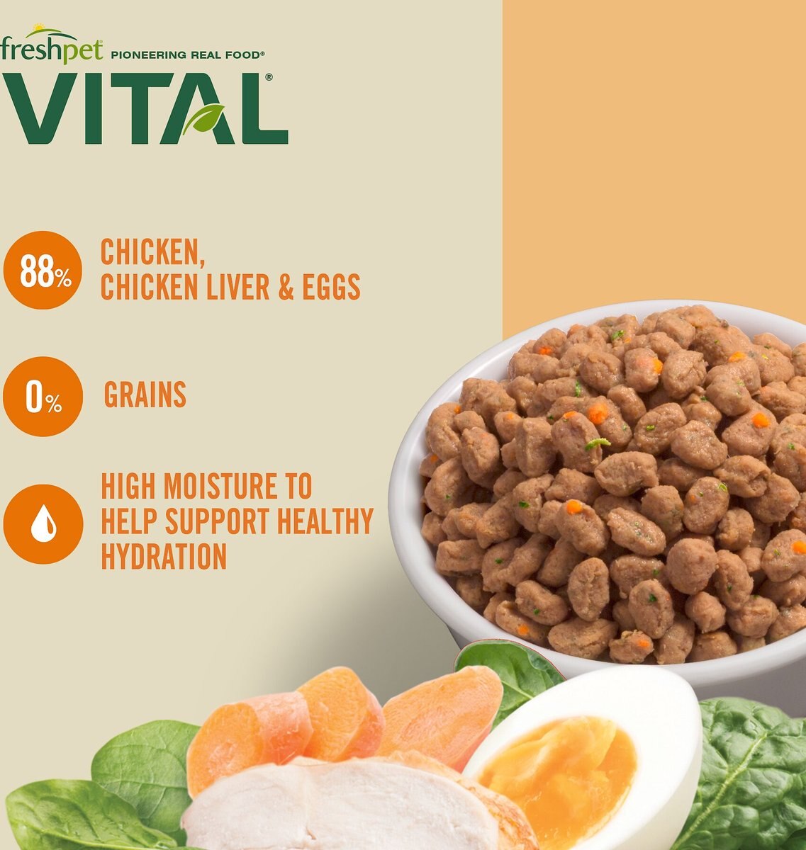 Freshpet Vital Chicken Recipe Grain-Free Fresh Cat Food， 1-lb bag， case of 6