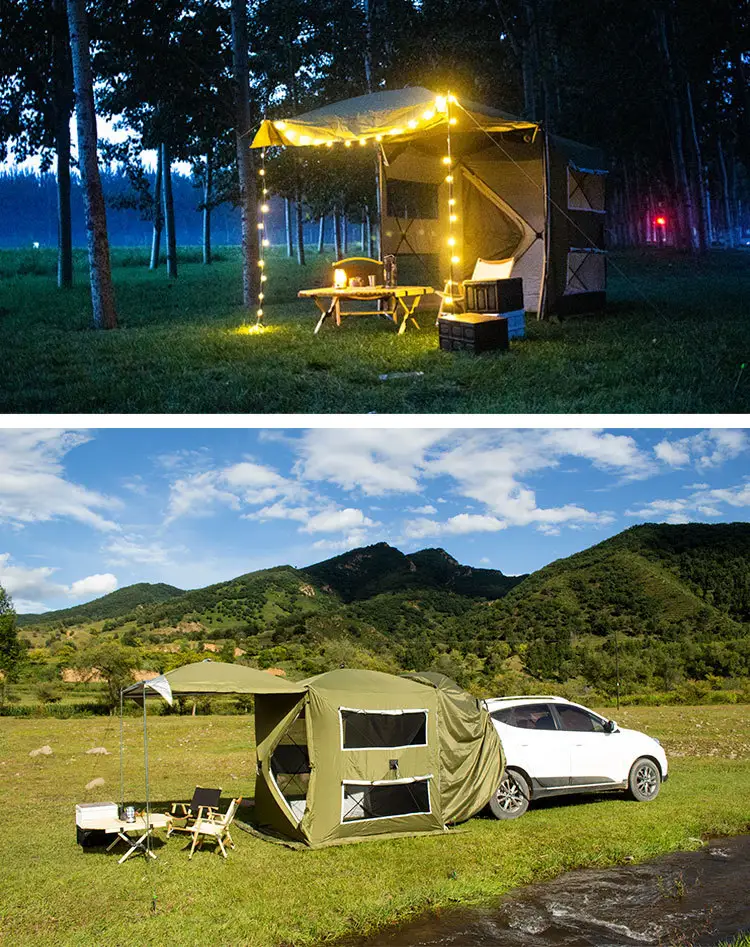 Portable Waterproof Car Rear Tent Bicycle Extension Tent Outdoor Camping Shelter SUV Large Space Trailer Roof Top Tent