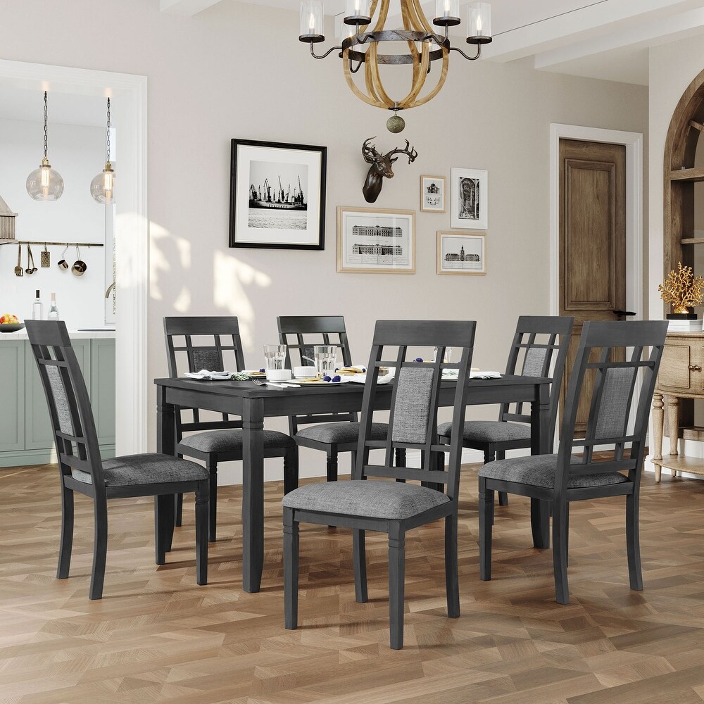 7 Piece Dining Table Set Kitchen Table Set with 6 Padded Dining Chairs Wooden Table for Dining Room   Living Room